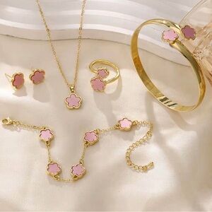 Gold and Pink Flower Jewelry Set